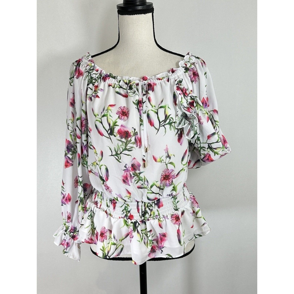 Inc International Concepts White Floral Off Shoulder Top Size Medium